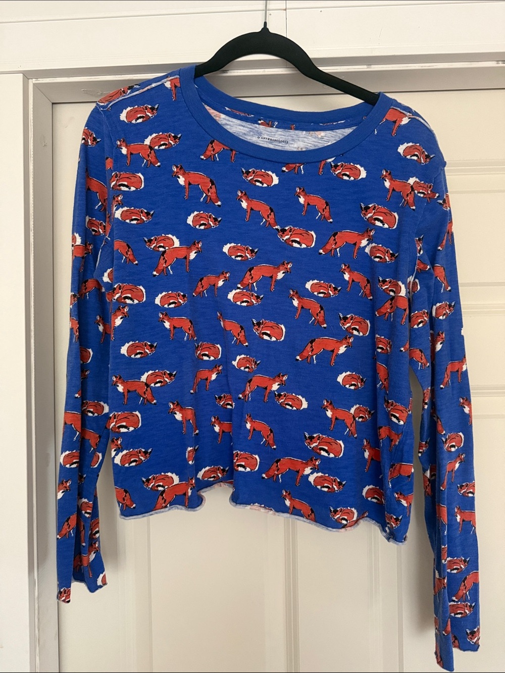 Anthropologie Royal Blue Fox-Print Long Sleeve Tee